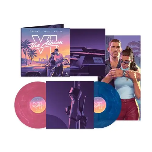 GTA VI The Album édition limitée Fnac vinyles Rose et Blanc Marbré et Bleu et Blanc Marbré