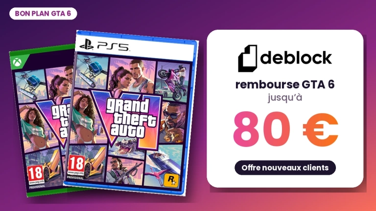 Deblock rembourse GTA 6 jusqu'à 80 € aux nouveaux clients, boîtes PS5 et Xbox Series